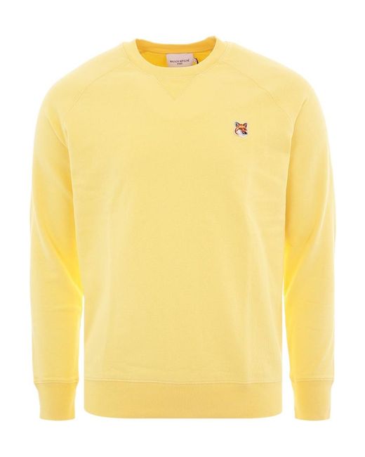 Maison Kitsuné Yellow Round Collar Logo Sweater for men
