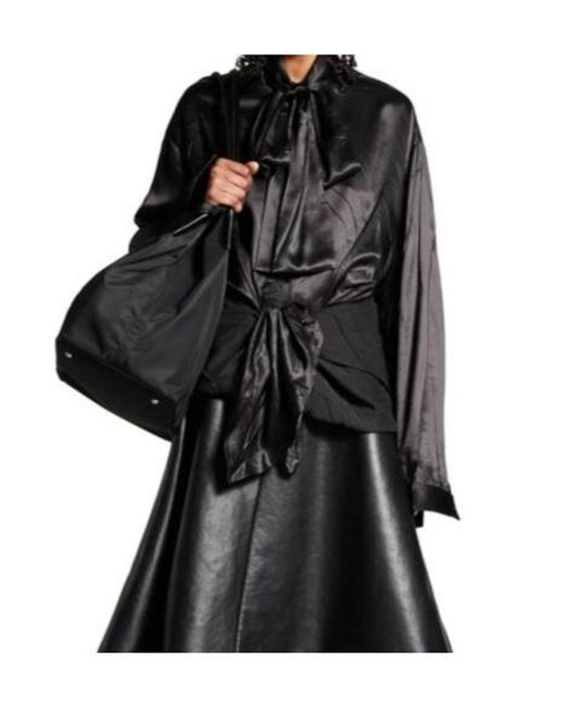 Balenciaga Gray Lavallière Bow-Tie Buttoned-Up Blouse
