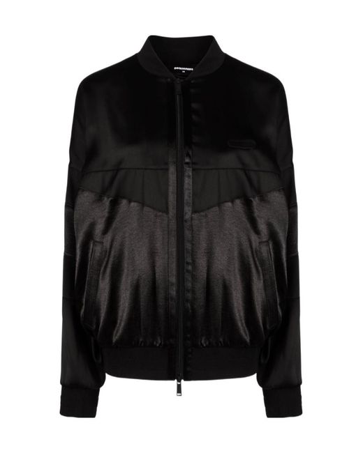 DSquared² Black Shine-Effect Zipped Bomber Jacket