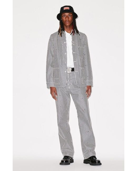 KENZO Gray Pixel Striped Denim Workwear Jacket for men