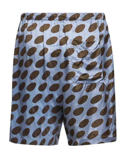Dries Van Noten Blue Patterned Drawstring Shorts for men