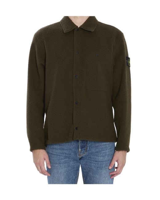 Stone Island Green Logo Patch Overshirt for men