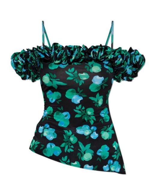 Coperni Green Floral-Print Blouse