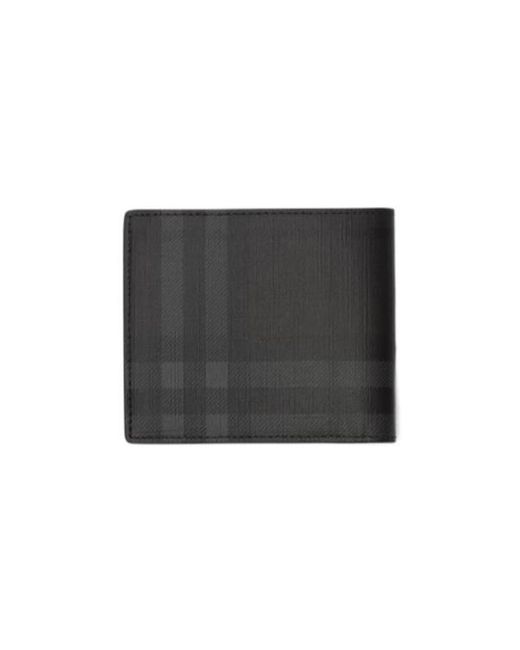 Burberry Black City Check Bifold Coin Wallet for men