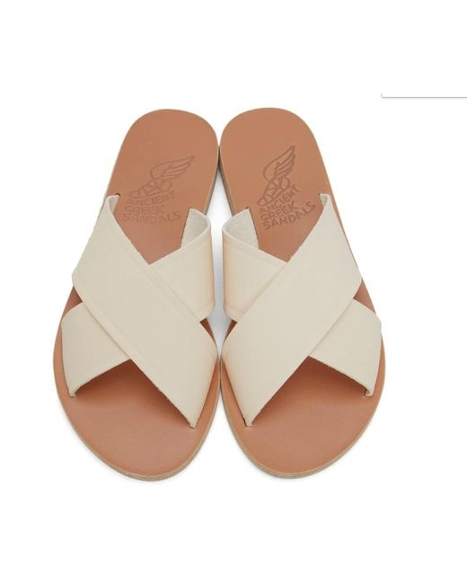 Ancient Greek Sandals White Thais Flat Leather Sandals