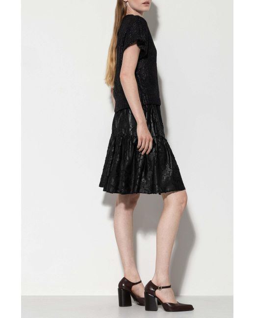 Luisa Cerano Black Flower Pattern Ruffled Skirt