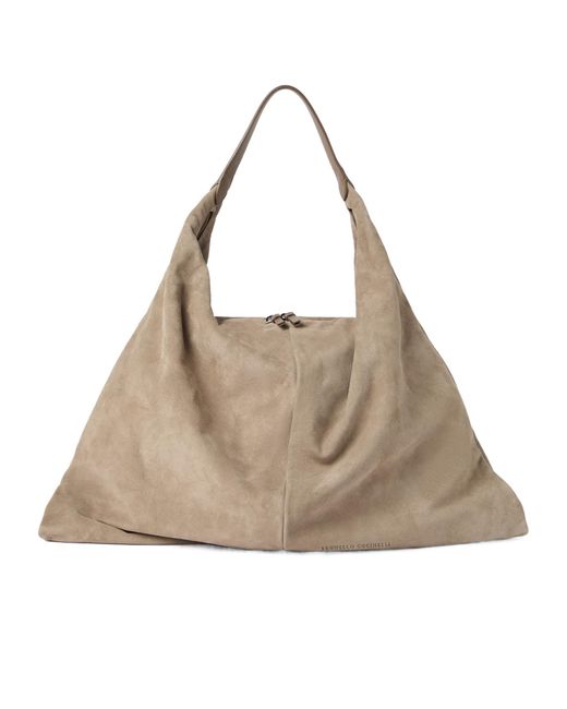 Brunello Cucinelli Natural Logo Embossed Shoulder Bag