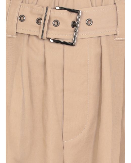 Brunello Cucinelli Natural Belted Wide-Leg Trousers