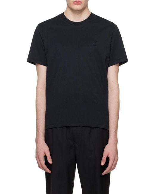 AMI Black Ami De Coeur Logo Embroidered Crewneck T-Shirt for men