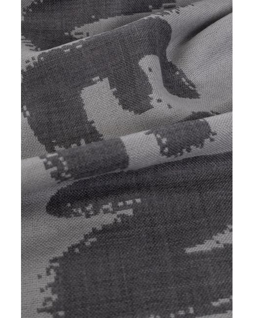 McQueen Gray Wool Logo Print Scarf for men