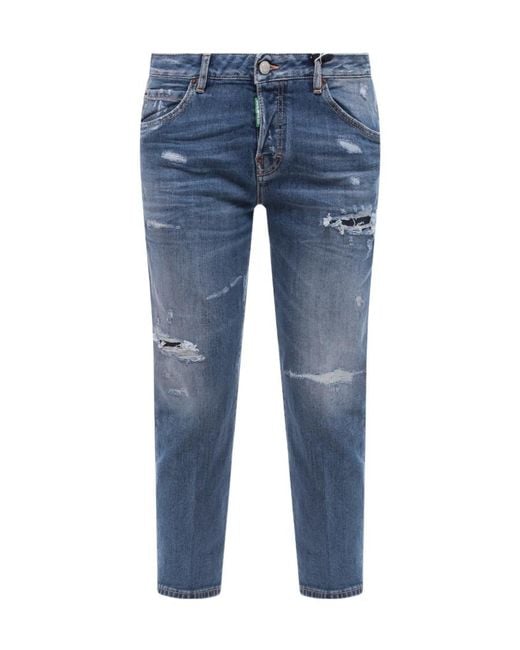 DSquared² Blue Slim-Fit Distressed Cropped Jeans