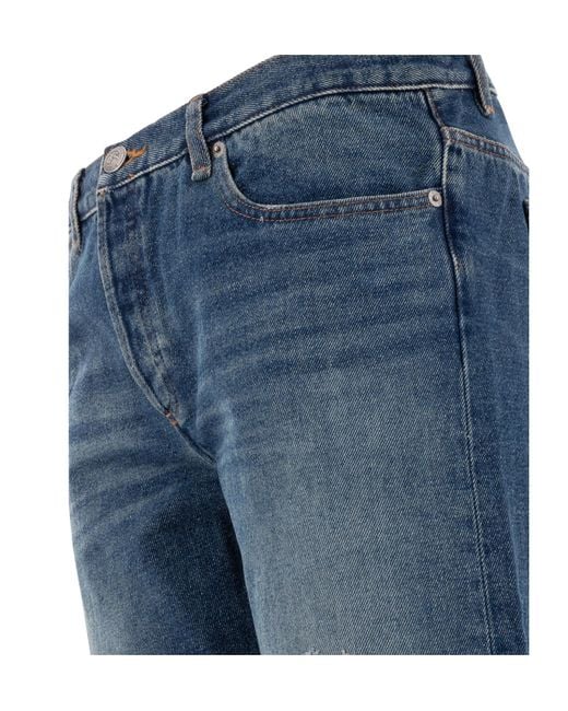 A.P.C. Blue Straight Leg Distressed Jeans for men