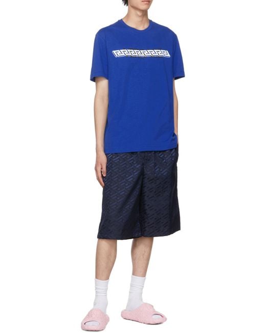 Versace Blue La Greca Print T-Shirt for men