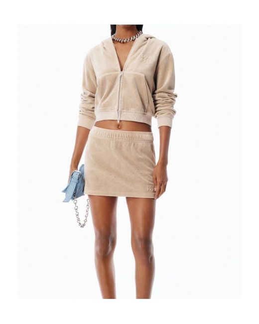 Alexander Wang Natural T By Embellished Hotfix Velour Shrunken Hoodie