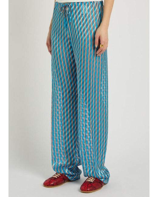 Dries Van Noten Blue Pachas Striped Straight-Leg Devoré Trousers