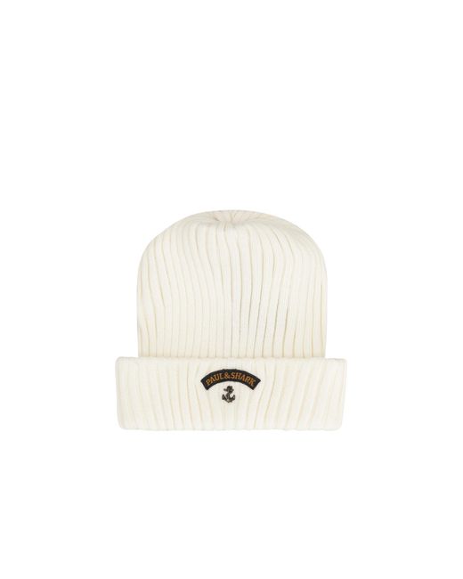 Paul & Shark White Ribbed Knit Beanie for men