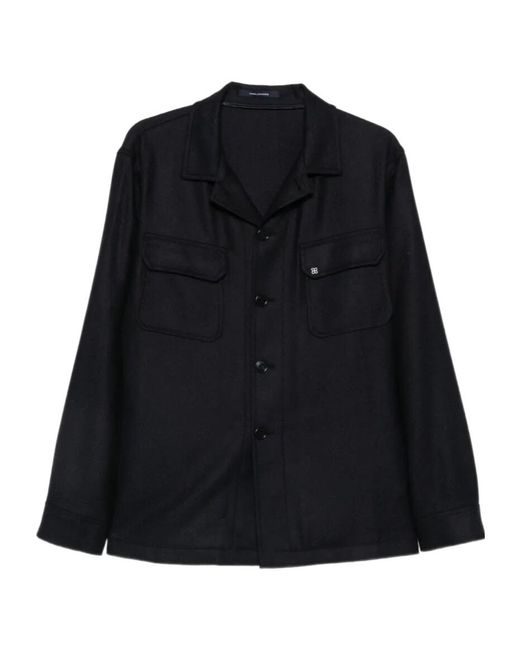 Tagliatore Black Button-Up Wool Jacket for men