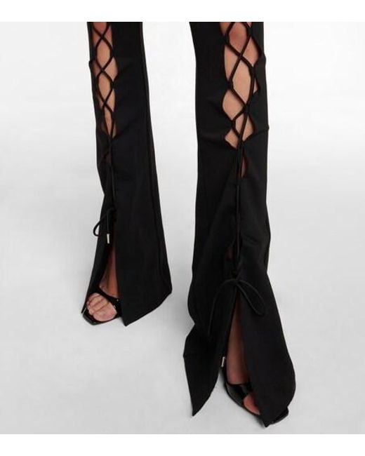 David Koma Black Lace-Up Cotton Jersey Flared Pants