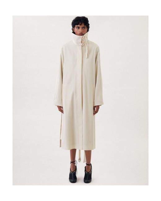 Lemaire White Funnel-Neck Side-Slit Wool Coat