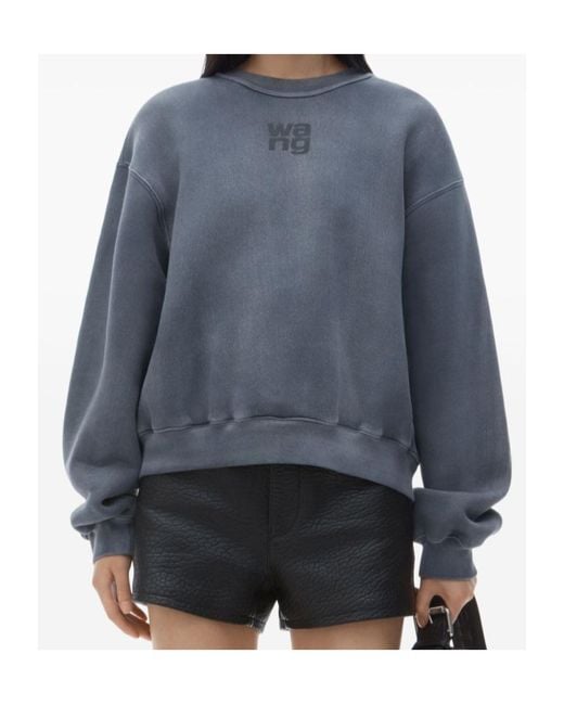 T By Alexander Wang Blue Logo Embossed Crewneck Sweatshirt