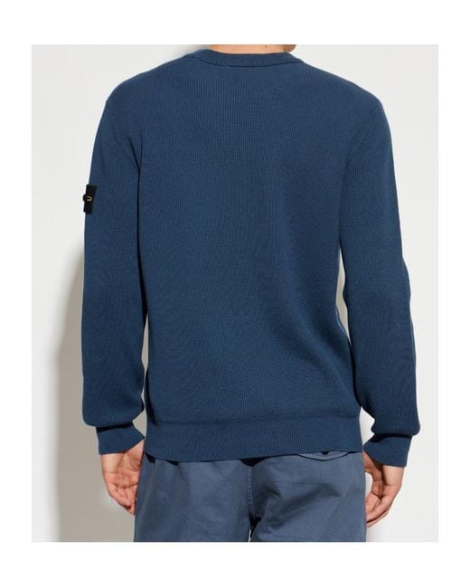 Stone Island Blue Long Sleeve Logo Patch Sweatshirt for men