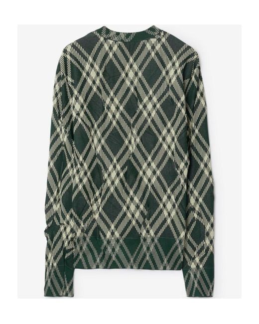 Burberry Green Plaid-Check Crinkled-Effect Crewneck Jumper for men