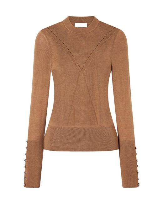 Rabanne Brown Embellished Wool And Silk-Blend Sweater