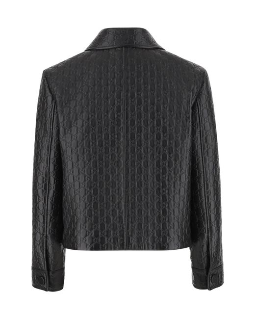 Gucci Women's Black 'All Over Gg' Embossed Leather Jacket