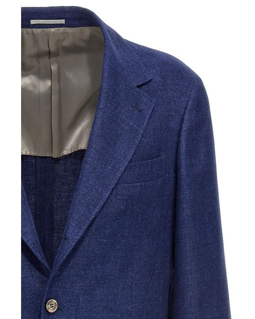 Brunello Cucinelli Blue Single-Breasted Long Sleeved Blazer for men