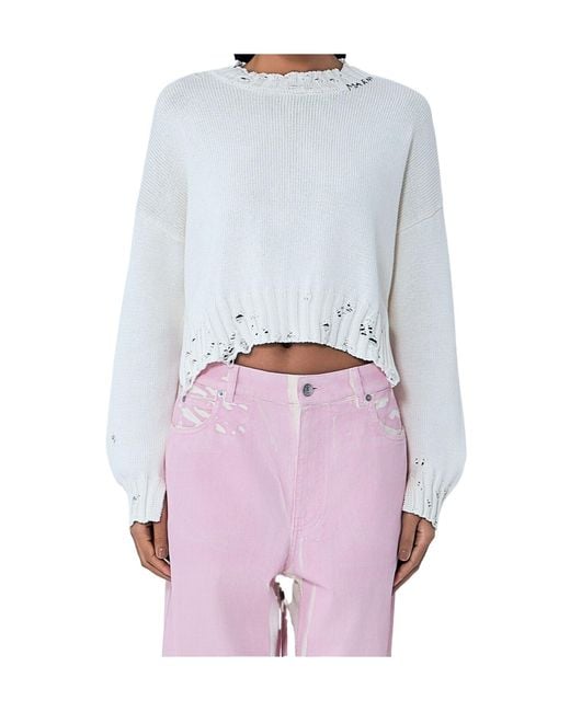 Marni Multicolor Distressed Knitted Slef-Tied Crewneck Jumper