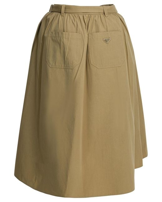 Prada Natural Pleated Belted Midi Skirt