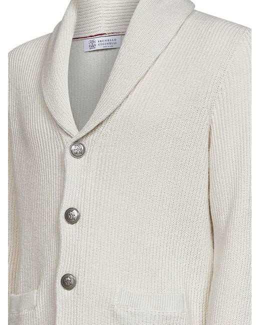 Brunello Cucinelli Gray Shawl Collar Button Cardigan for men