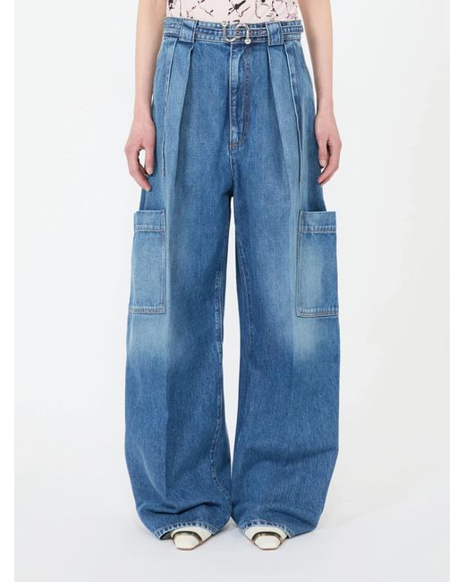 Sportmax Blue Spdlastra Oversized Denim Cargo Jeans