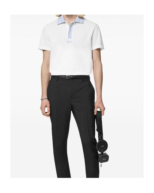 Versace White Greca-Collar Short-Sleeved Polo Shirt for men