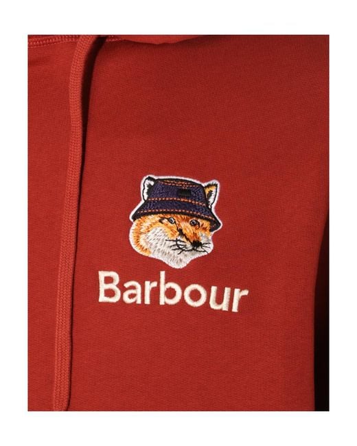 Maison Kitsuné Red Barbour X Maison Kitsun É Fox Hooded Hoodie for men