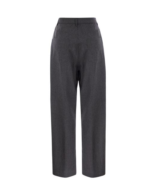 Fabiana Filippi Gray Straight-Leg Striped Trousers