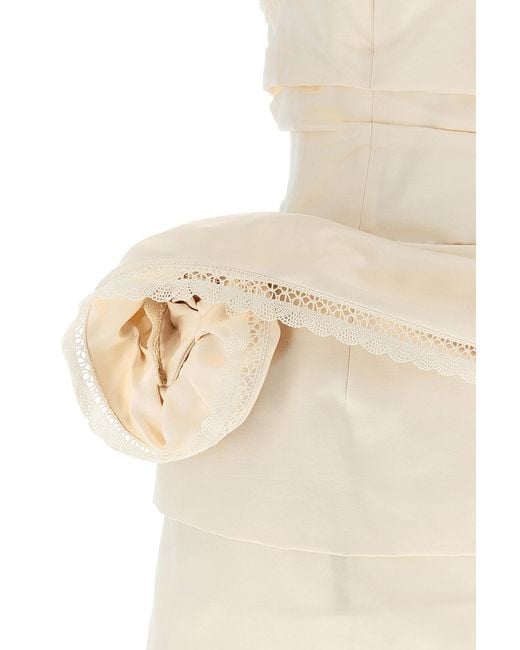 Magda Butrym Natural Re26 Draped Off-Shoulder Mini Dress