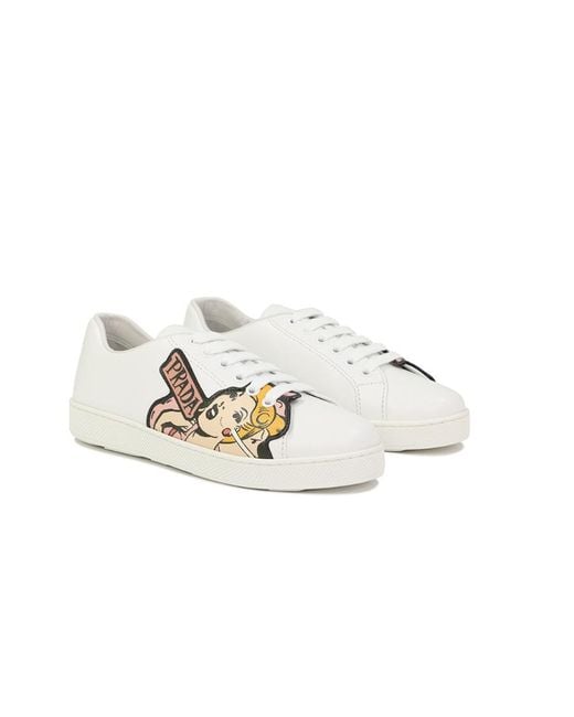 Prada Natural Strap-Up Printed Casual Sneakers
