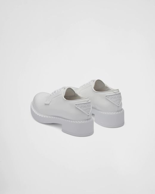 Prada White Brushed-Leather Derby Shoes