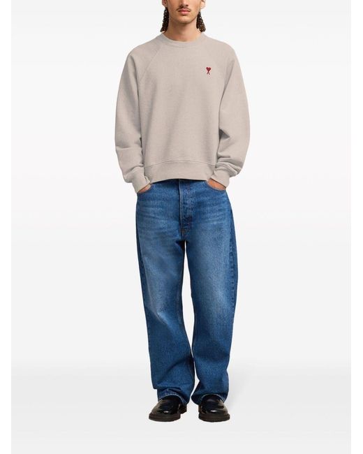 AMI White Ami De Coeur Logo Detailed Long Sleeved Sweatshirt for men