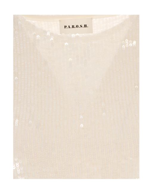 P.A.R.O.S.H. Natural P.A.R.O..H. Sequin-Embellished Short-Sleeved Blouse