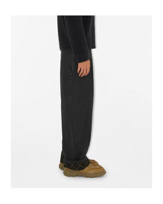 Burberry Black Logo Embroidered Straight Leg Trousers for men