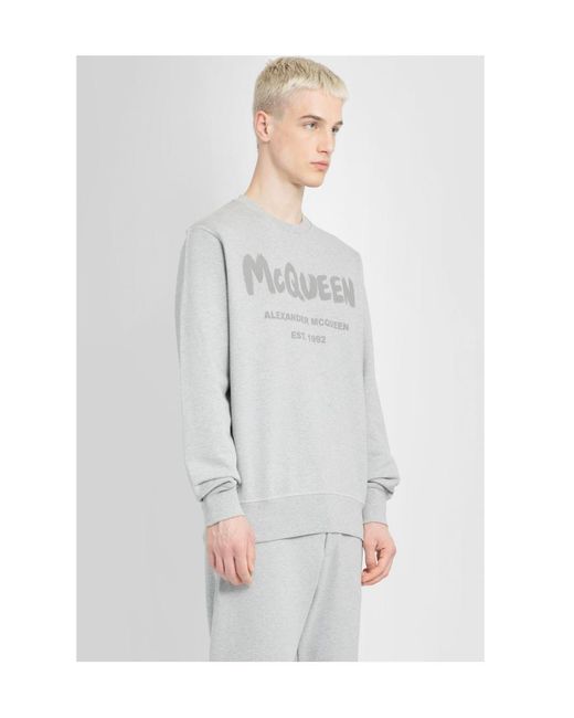 McQueen Gray Logo Printed Crewneck Sweatshirt for men