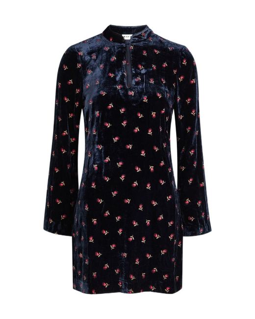 Rixo Blue Calla Floral-Embroidered Velvet Mini Dress