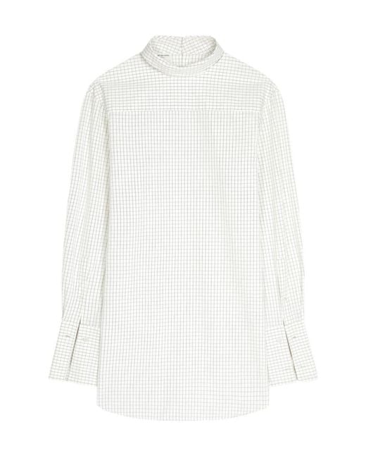 Dries Van Noten White Grid Mock-Neck Long Sleeved Shirt