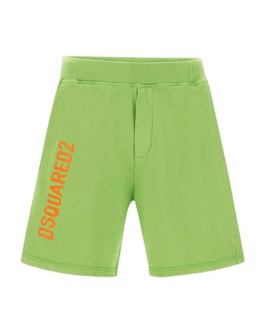 DSquared² Green Logo Printed Track Shorts for men