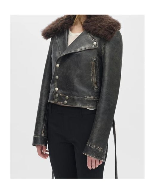 Ann Demeulemeester Black Shearling-Collar Jacket