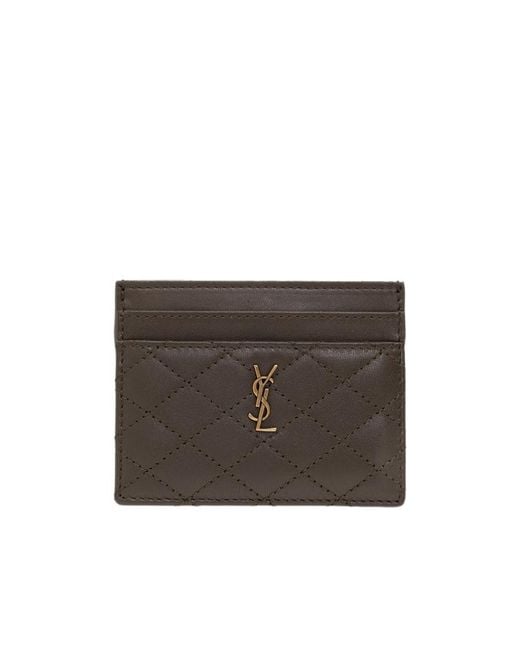 Saint Laurent Brown Logo Plaque Quilted Cardholder