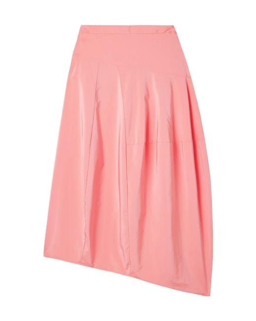 Tibi Pink Asymmetric Taffeta Midi Skirt