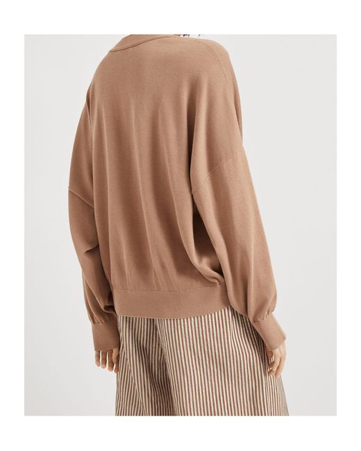 Brunello Cucinelli Brown V-Neck Buttoned Jumper